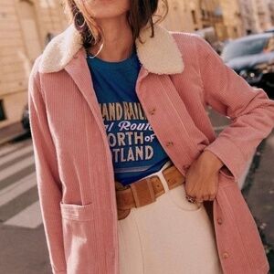 Sezane Will Jacket - Rose Pink Faux Sheepskin Collar NWT